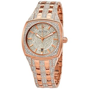 bulova quartz crystal pave dial men s watch 98b324